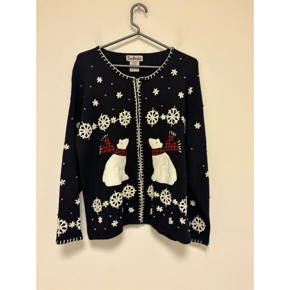 Vintage Timber Lea Polar Bear Christmas Winter Zip Cardigan Sweater Large - Picture 1 of 5